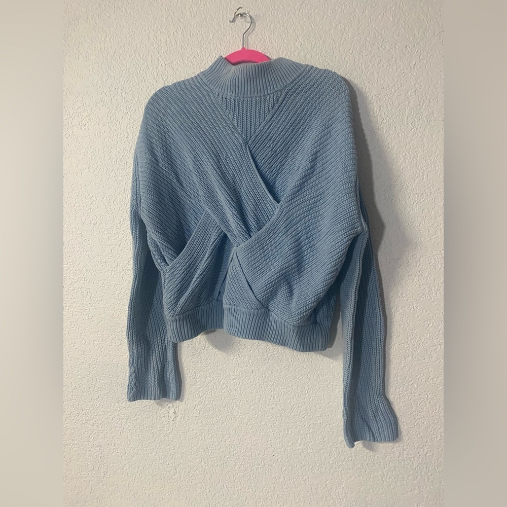 C/MEO Collective Blue shake it off Sweater Chunky Knit with criss cross panel - Picture 3 of 8